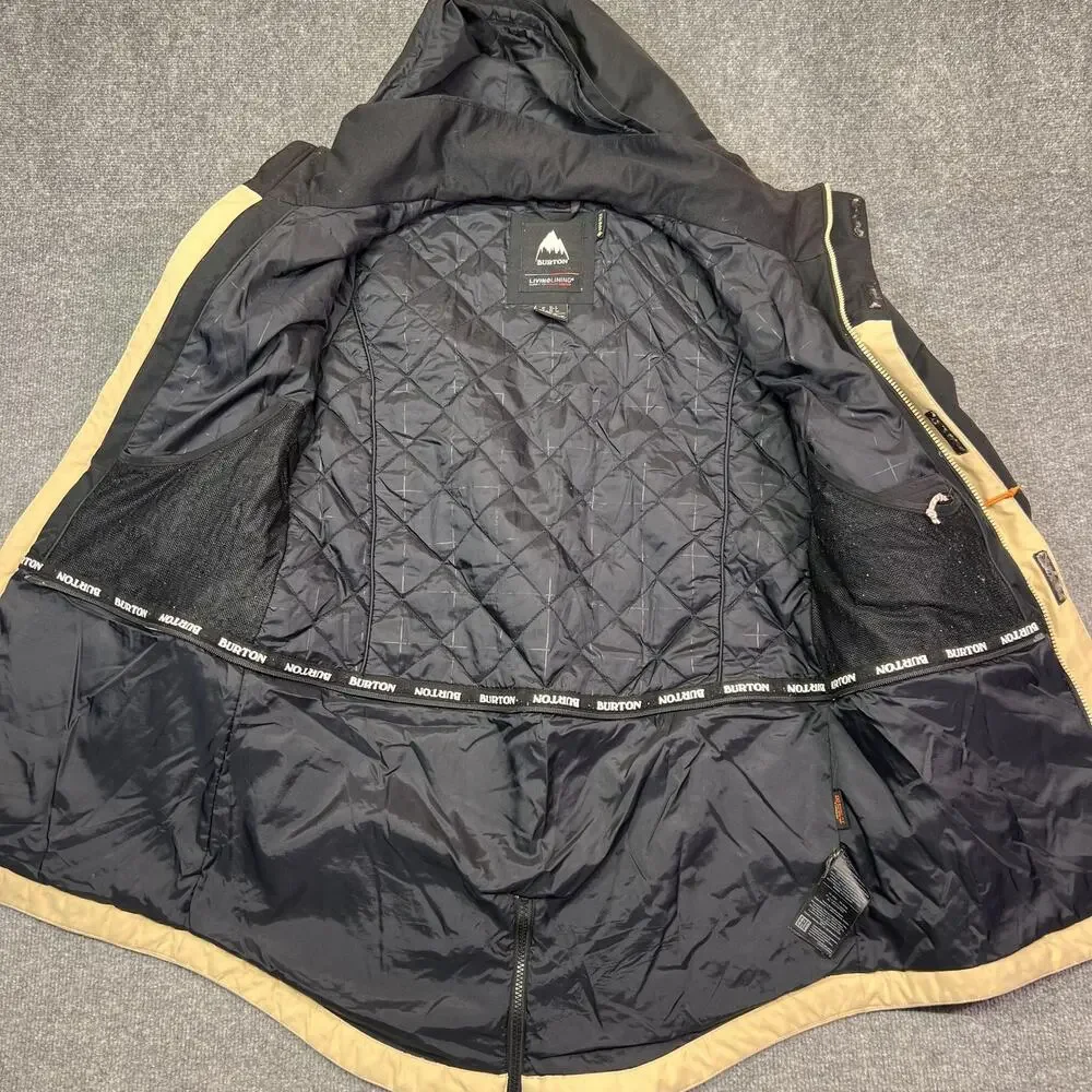 Burton GORE-TEX Living Lining Jacket Mens Small Beige Hooded Ski Snow Insulated